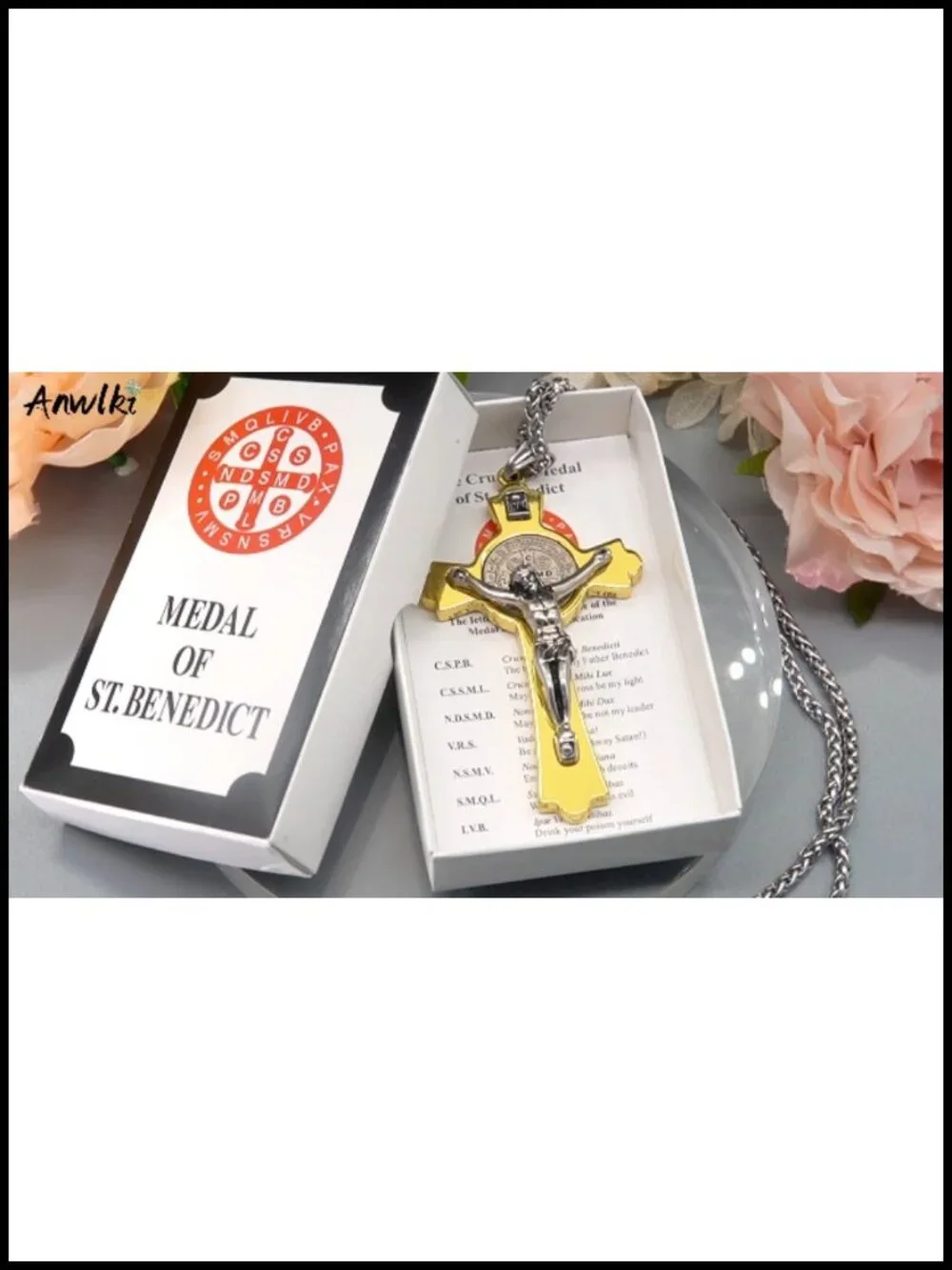 St Benedict Crucifix Necklace for Protection Religious Faith Pendant Gift